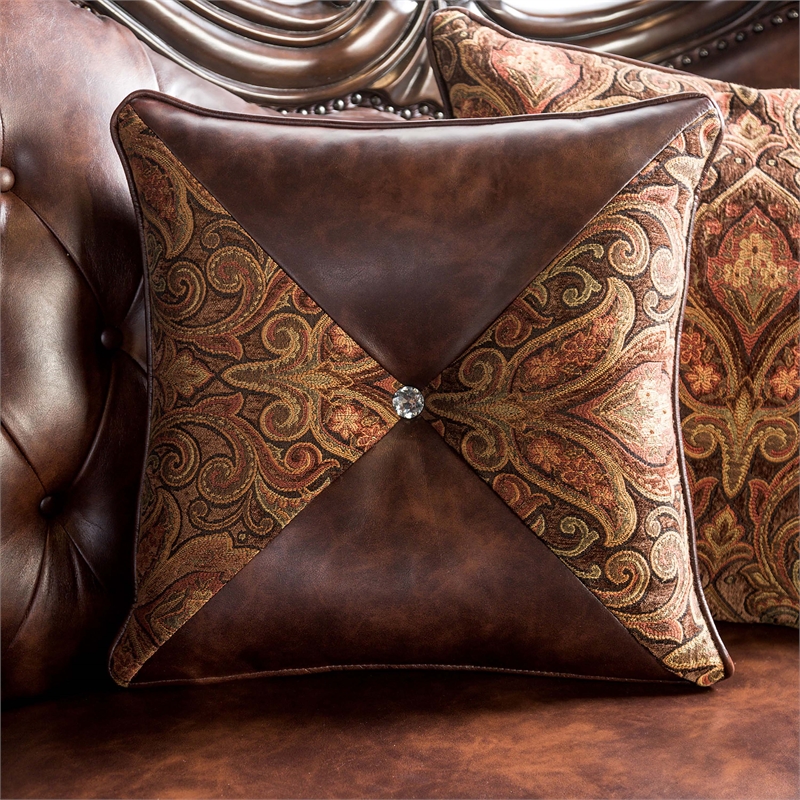 Furniture of America Coppen Faux Leather Tufted Sofa in Light Brown