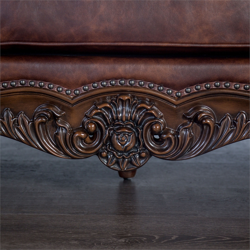 Furniture of America Coppen Faux Leather Tufted Sofa in Light Brown