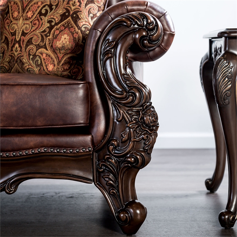 Furniture of America Coppen Faux Leather Tufted Sofa in Light Brown