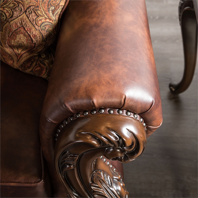 Furniture of America Coppen Faux Leather Tufted Sofa in Light Brown