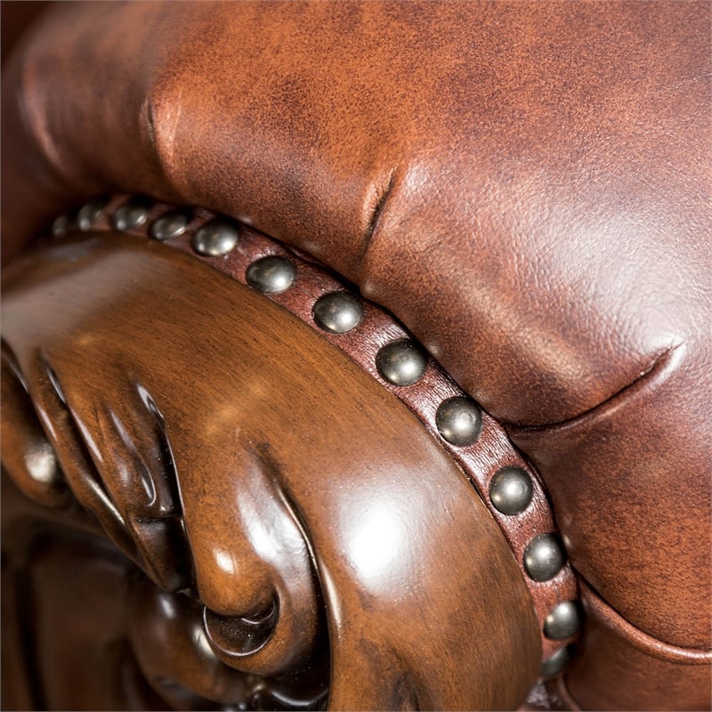 Furniture of America Coppen Faux Leather Tufted Sofa in Light Brown