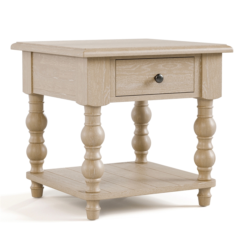 Furniture of America Lesla Wood End Table in Light Washed White (Set of 2)