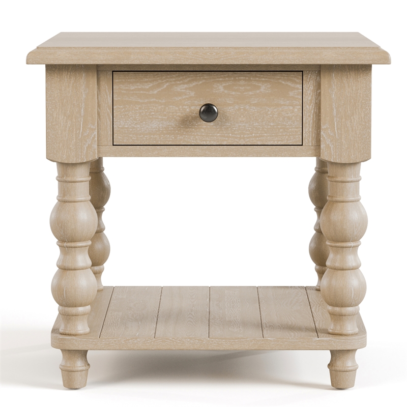 Furniture of America Lesla Wood End Table in Light Washed White (Set of 2)