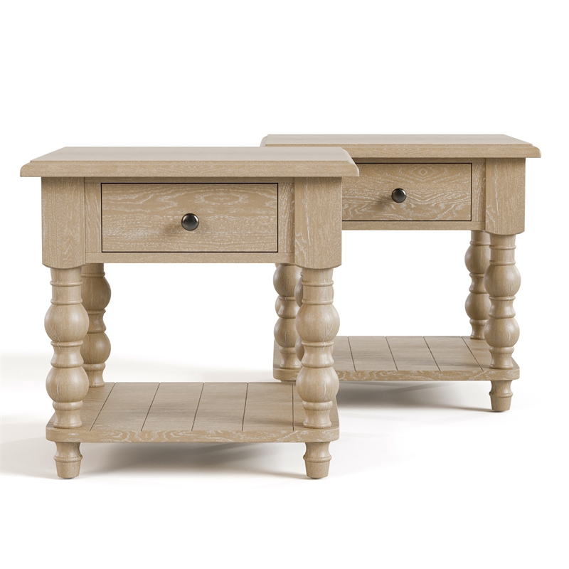 Furniture of America Lesla 3-Piece Wood Cocktail Table Set in Light Washed White