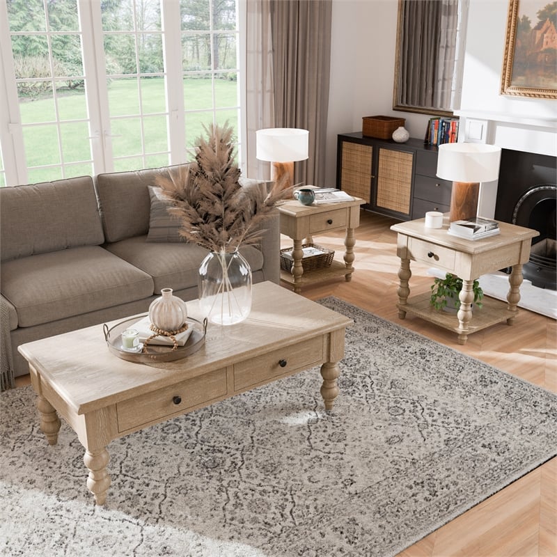Furniture of America Lesla 3-Piece Wood Cocktail Table Set in Light Washed White