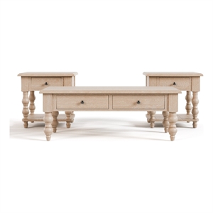 Furniture of America Lesla 3-Piece Wood Cocktail Table Set in Light Washed White