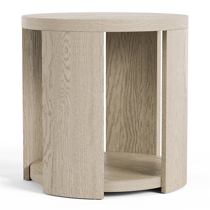 Furniture of America Kurick Wood 1-Shelf Round End Table in Oak (Set of 2)