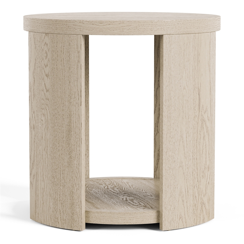 Furniture of America Kurick Wood 1-Shelf Round End Table in Oak (Set of 2)