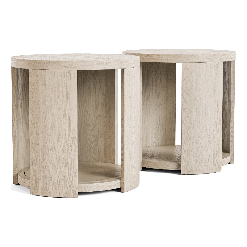 Furniture of America Kurick Wood 1-Shelf Round End Table in Oak (Set of 2)