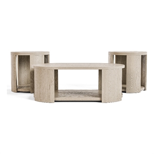 Furniture of America Kurick 3-Piece Wood Oval Cocktail Table Set in Oak