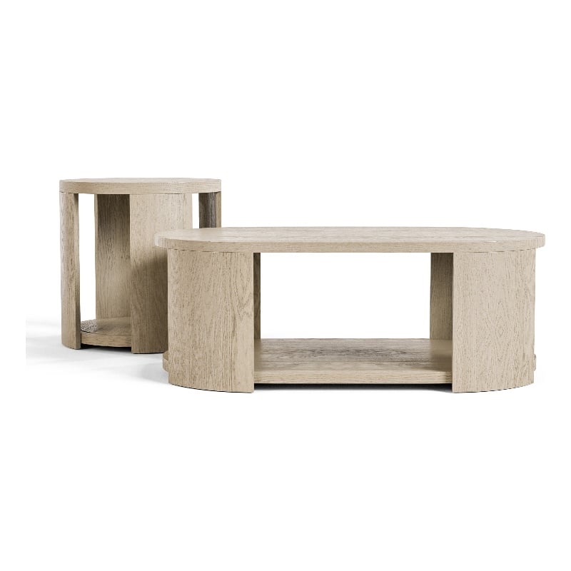 Furniture of America Kurick 2-Piece Wood Oval Cocktail Table Set in Oak