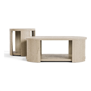 Furniture of America Kurick 2-Piece Wood Oval Cocktail Table Set in Oak