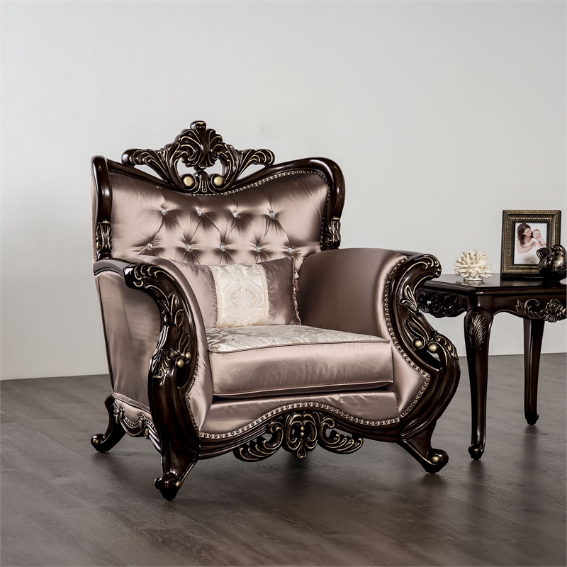 Furniture of America Haggen Velvet Tufted and Nailhead Arm Chair in Brown