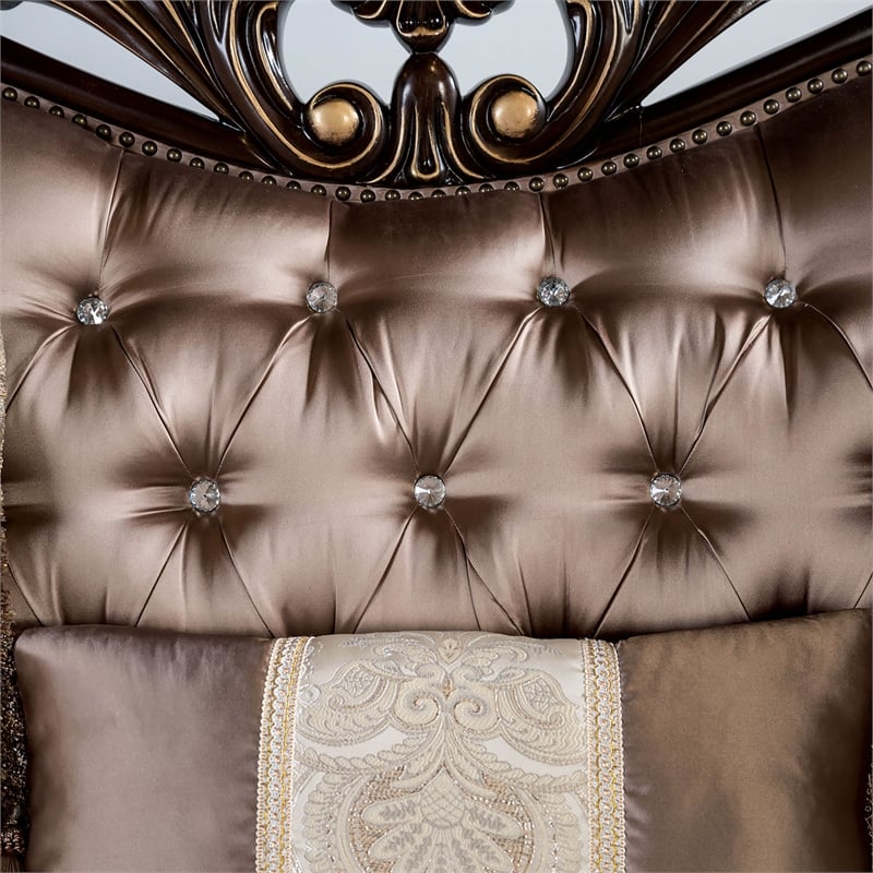 Furniture of America Haggen Velvet Tufted and Nailhead Loveseat in Brown