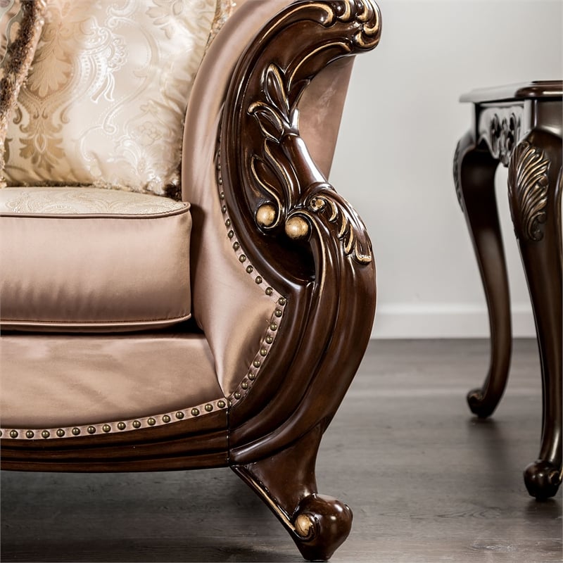 Furniture of America Haggen Velvet Tufted and Nailhead Loveseat in Brown