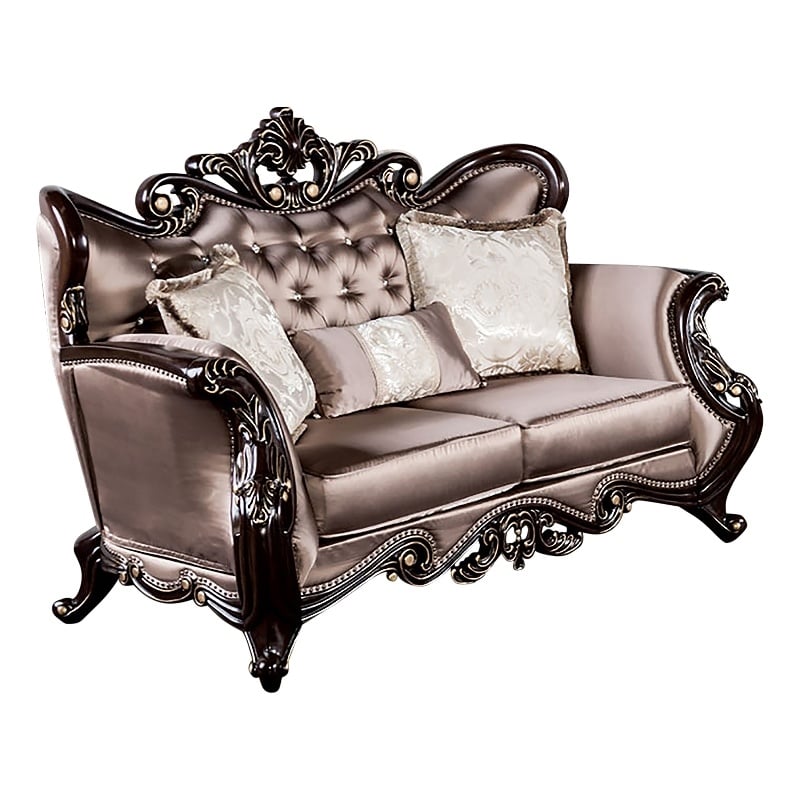 Furniture of America Haggen Velvet Tufted and Nailhead Loveseat in Brown