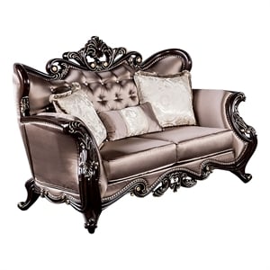 Furniture of America Haggen Velvet Tufted and Nailhead Loveseat in Brown