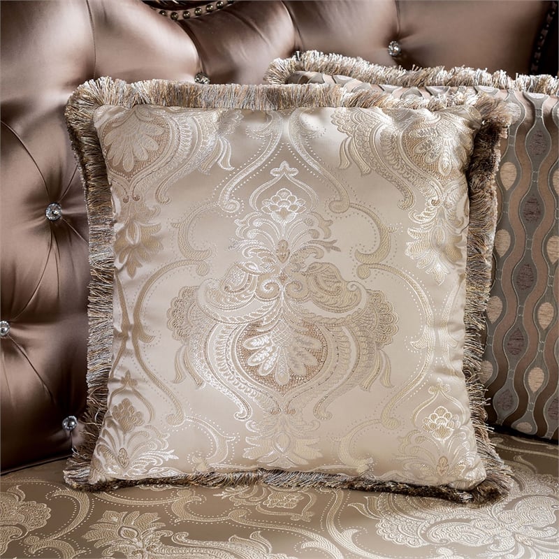 Furniture of America Haggen Velvet Tufted and Nailhead Sofa in Brown