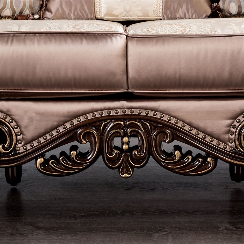 Furniture of America Haggen Velvet Tufted and Nailhead Sofa in Brown