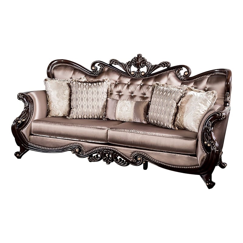 Furniture of America Haggen Velvet Tufted and Nailhead Sofa in Brown