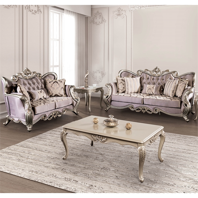 Furniture of America Haggen 2-Piece Velvet Tufted Sofa Set in Purple