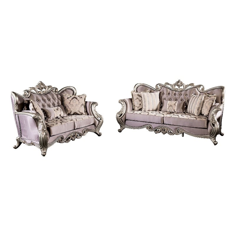 Furniture of America Haggen 2-Piece Velvet Tufted Sofa Set in Purple