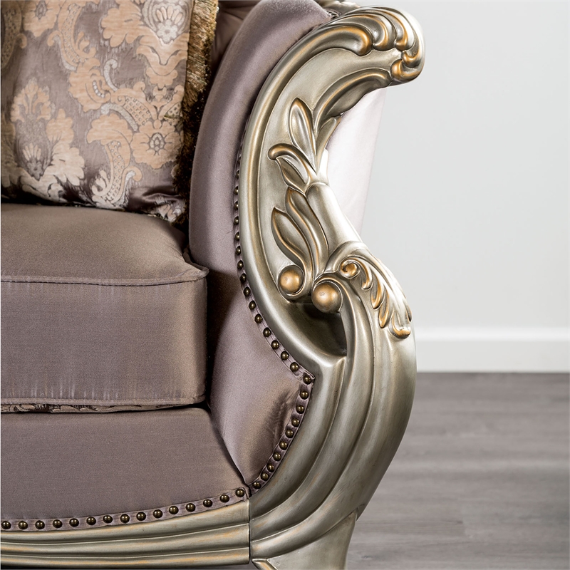 Furniture of America Haggen Velvet Tufted and Nailhead Arm Chair in Purple