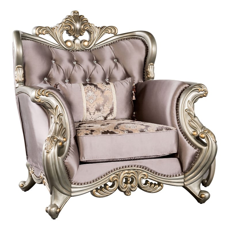 Furniture of America Haggen Velvet Tufted and Nailhead Arm Chair in Purple