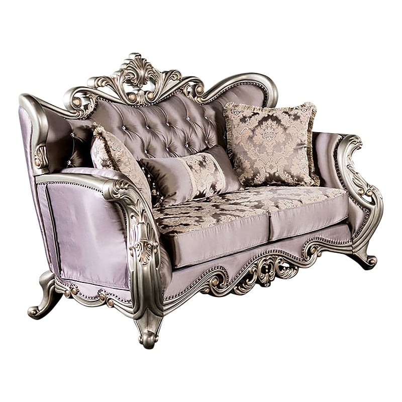 Furniture of America Haggen Velvet Tufted and Nailhead Loveseat in Purple