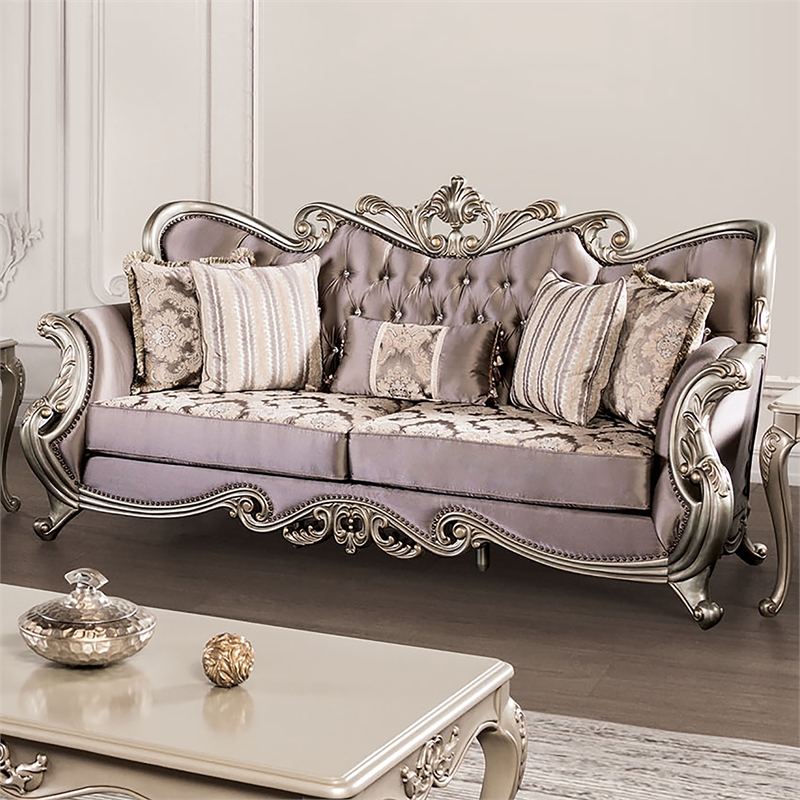 Furniture of America Haggen Velvet Tufted and Nailhead Sofa in Purple