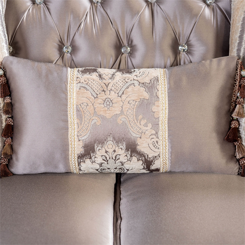 Furniture of America Haggen Velvet Tufted and Nailhead Sofa in Purple