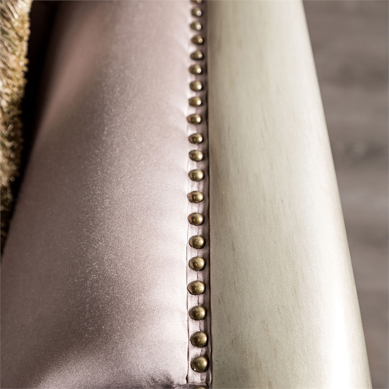 Furniture of America Haggen Velvet Tufted and Nailhead Sofa in Purple