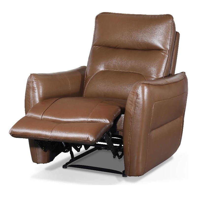 Furniture of America Dansworth Leather Power Recliner in Caramel Brown