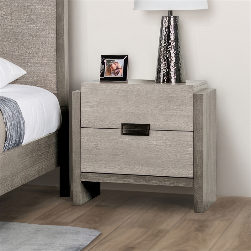 Furniture of America Yasgard 2-Drawer Solid Wood Nightstand in Gray