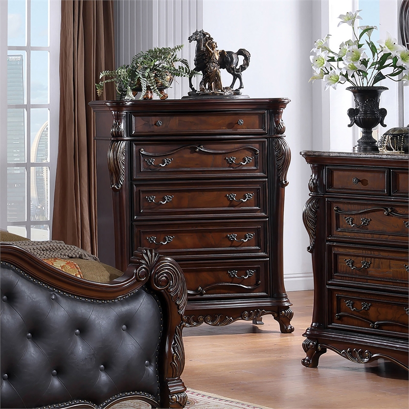 Furniture of America Elloise 5-Drawer Solid Wood Chest in Dark Cherry