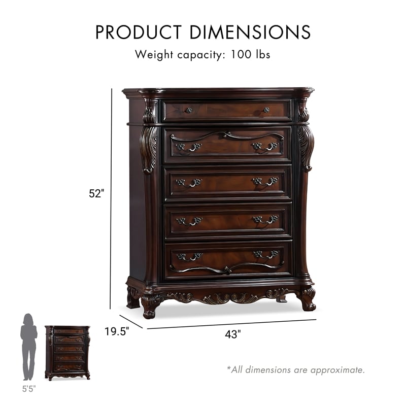 Furniture of America Elloise 5-Drawer Solid Wood Chest in Dark Cherry