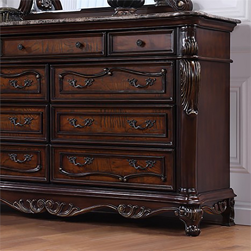 Furniture of America Elloise 9-Drawer Solid Wood Dresser in Dark Cherry