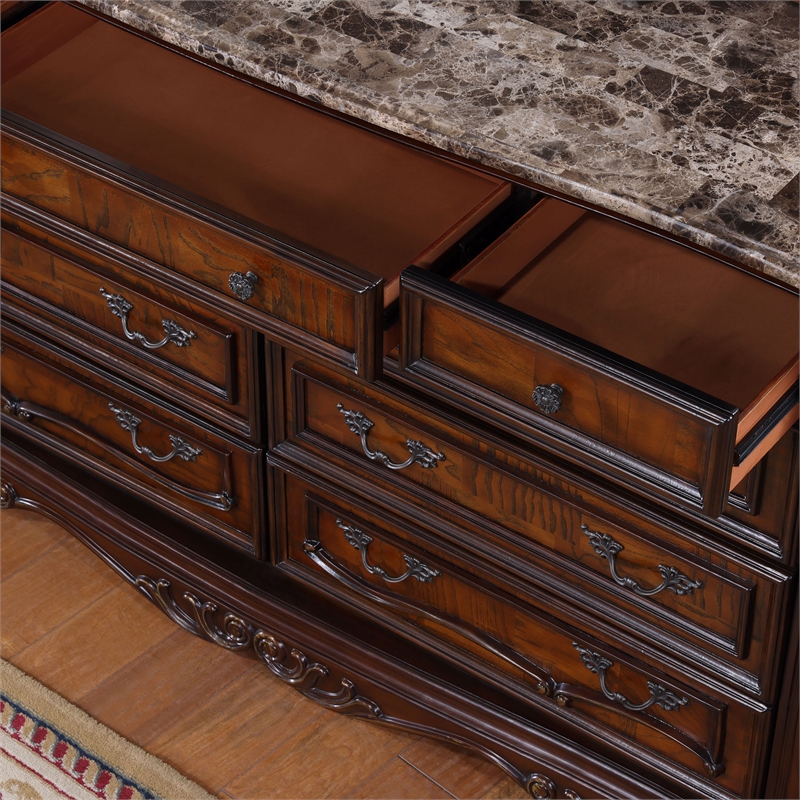 Furniture of America Elloise 9-Drawer Solid Wood Dresser in Dark Cherry