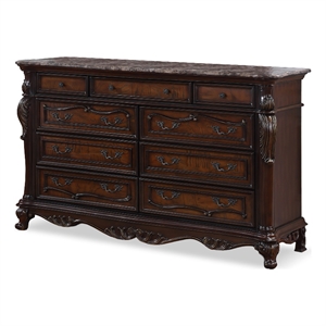 furniture of america elloise 9-drawer solid wood dresser in dark cherry