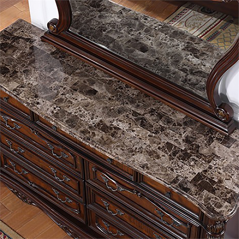 FOA Elloise 2-Piece 9-Drawer Solid Wood Dresser and Mirror Set in Dark Cherry