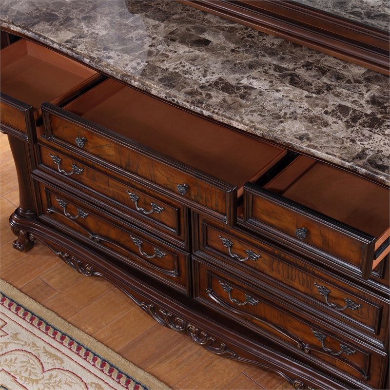 FOA Elloise 2-Piece 9-Drawer Solid Wood Dresser and Mirror Set in Dark Cherry