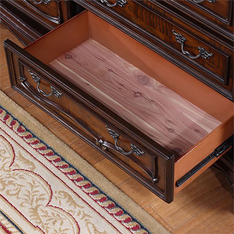 FOA Elloise 2-Piece 9-Drawer Solid Wood Dresser and Mirror Set in Dark Cherry