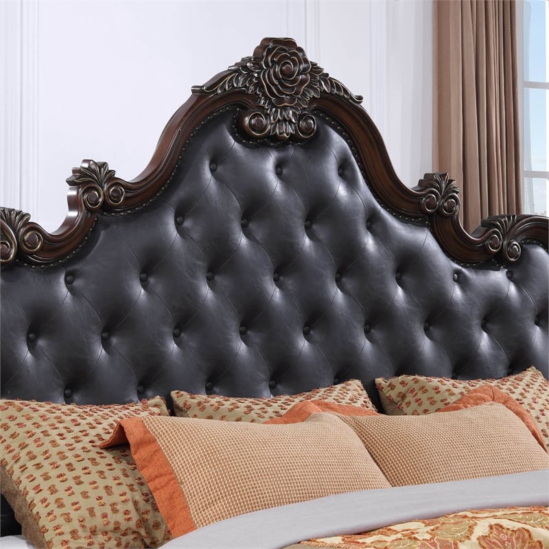 Furniture of America Elloise Tufted Faux Leather Eastern King Bed in Dark Cherry