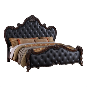 Furniture of America Elloise Tufted Faux Leather Eastern King Bed in Dark Cherry