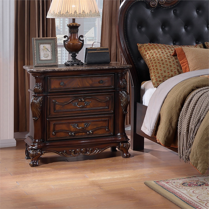 Furniture of America Elloise 3-Drawer Solid Wood Nightstand in Dark Cherry