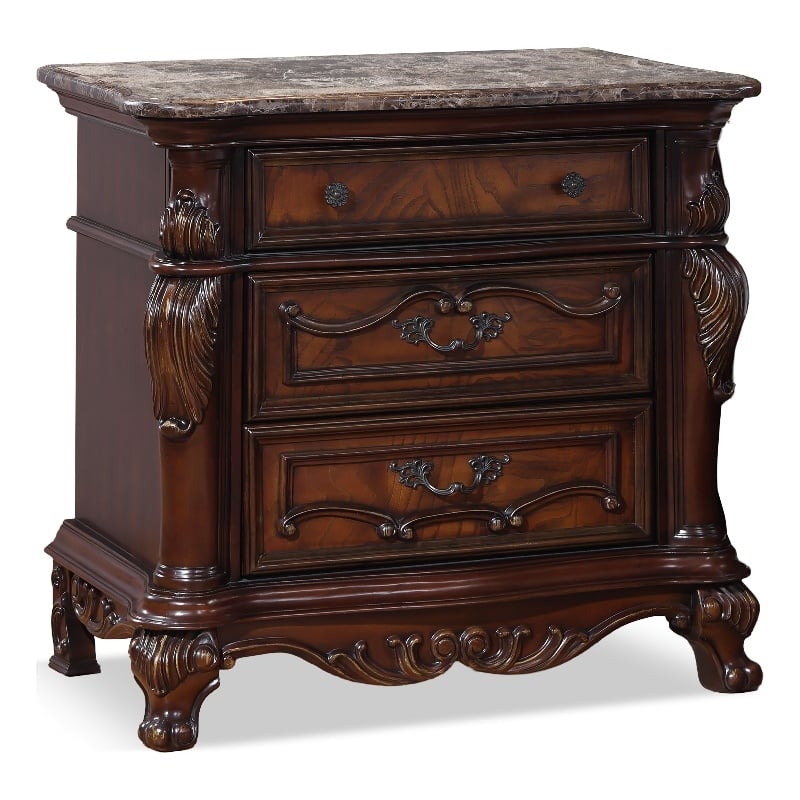 Furniture of America Elloise 3-Drawer Solid Wood Nightstand in Dark Cherry