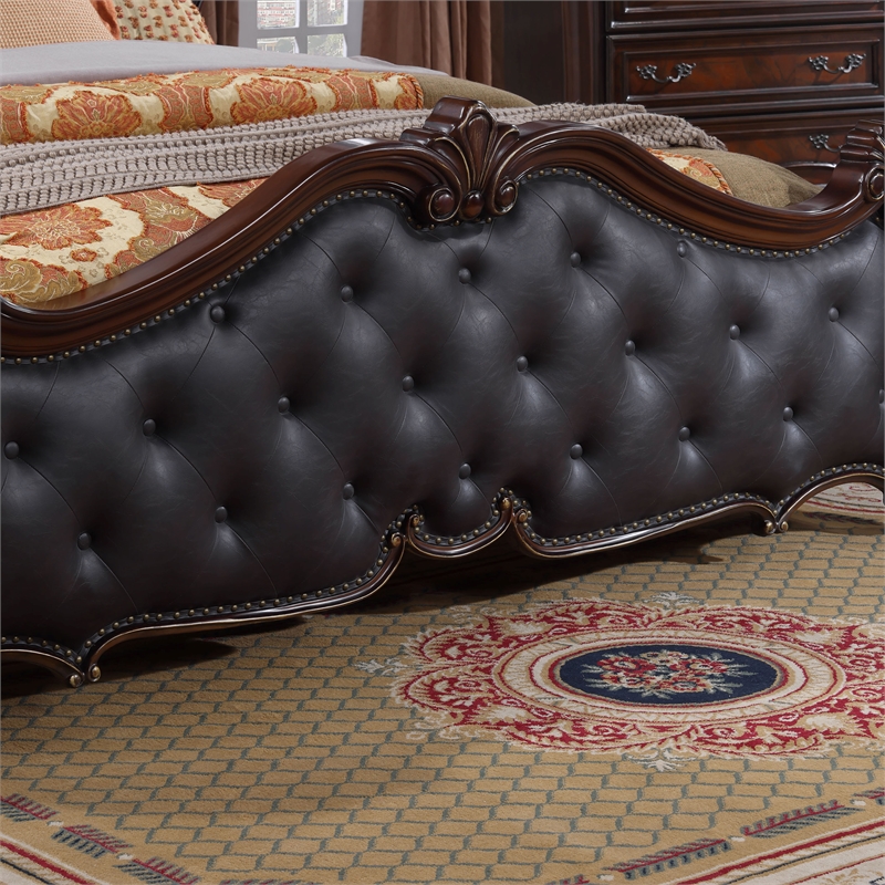 Furniture of America Elloise Tufted Faux Leather Queen Bed in Dark Cherry