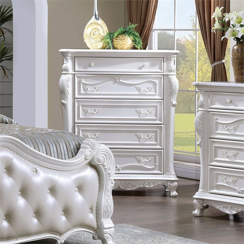 Furniture of America Elloise 5-Drawer Solid Wood Chest in White