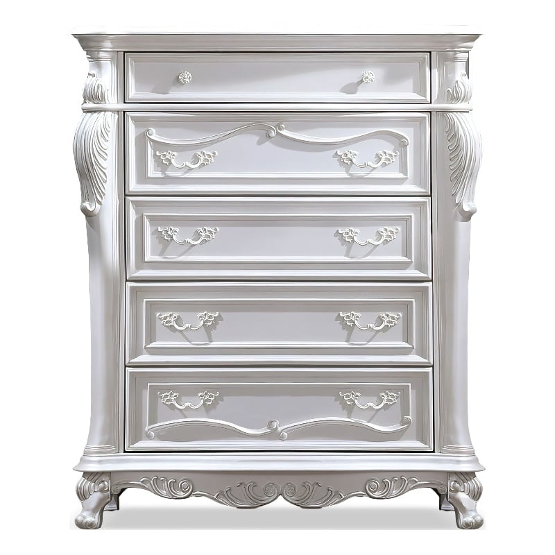 Furniture of America Elloise 5-Drawer Solid Wood Chest in White