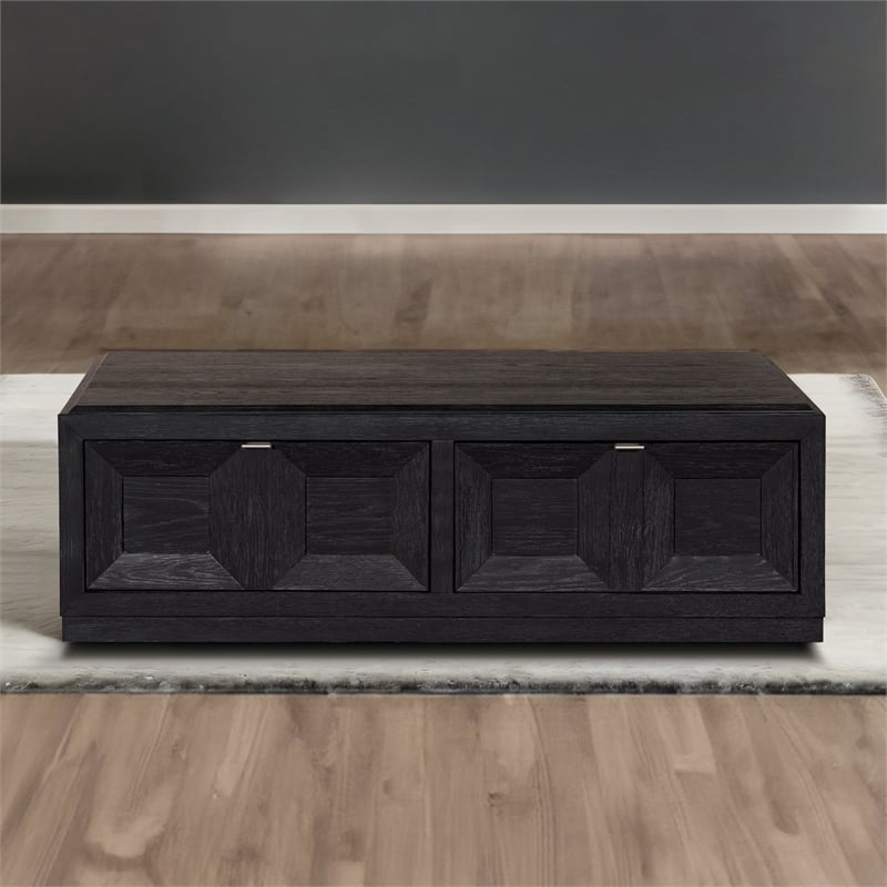 Furniture of America Ulan Wood Coffee Table with Casters in Weathered Black